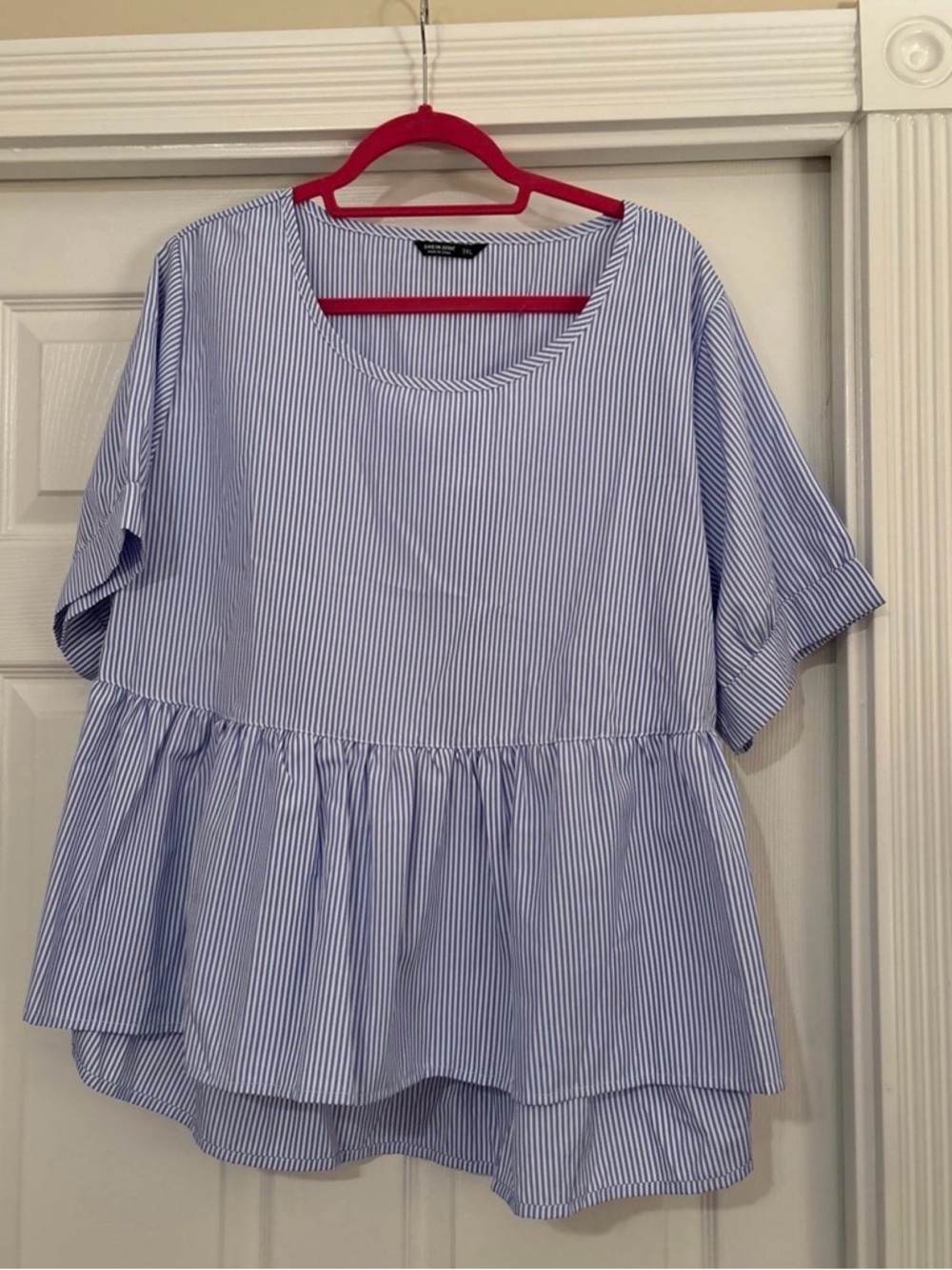Striped Blue Peplum Short-Sleeve Top - Women